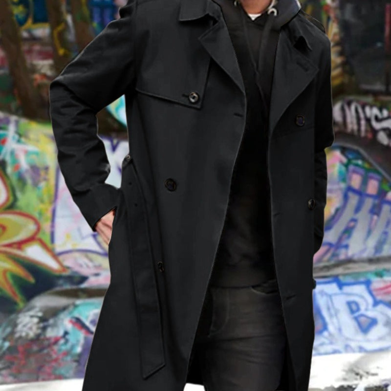Double Breasted  Black Coat -Black