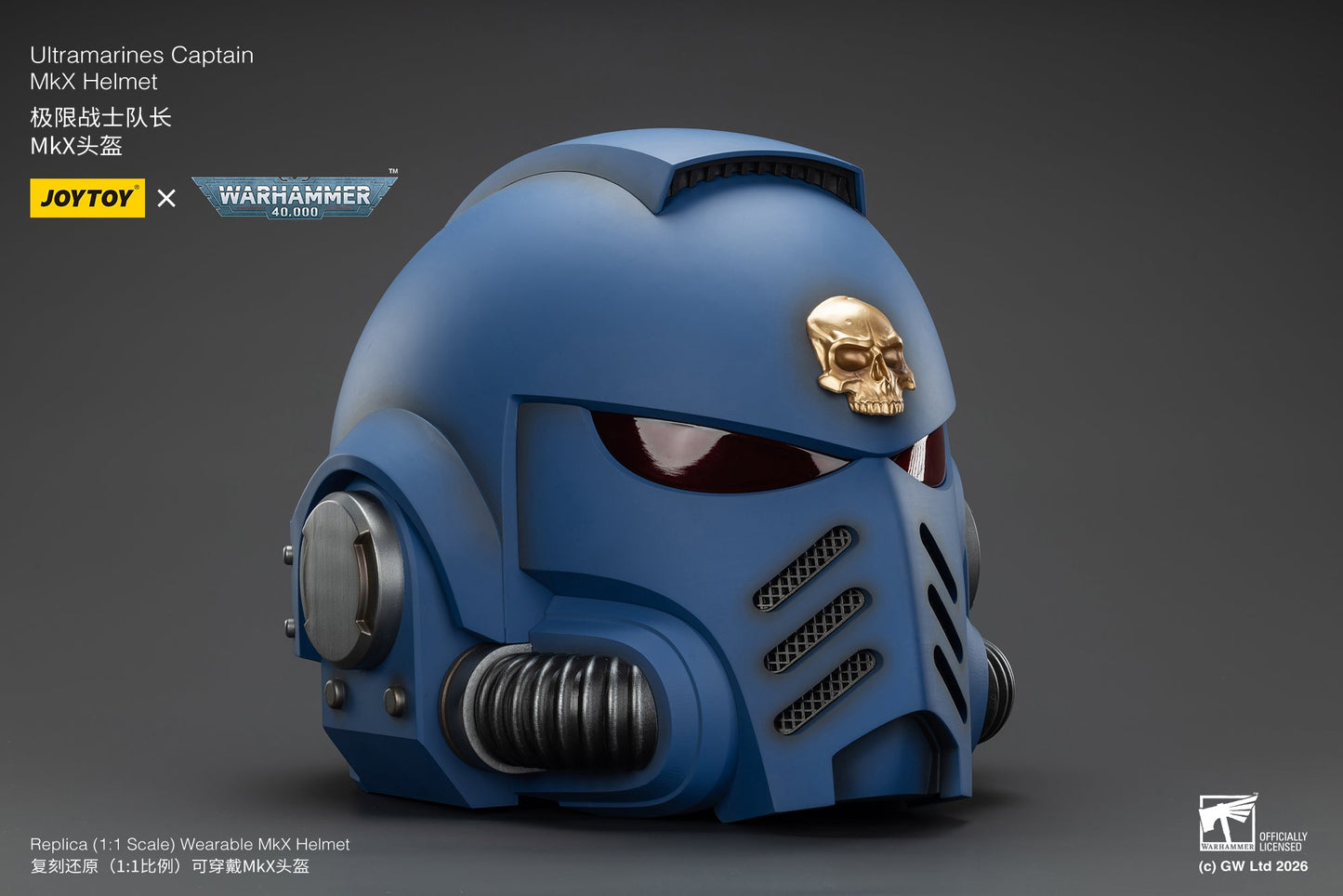 Ultramarines Captain MkX Helmet & Display Stand- Warhammer 40k 1/1 Action Figure By JOYTOY