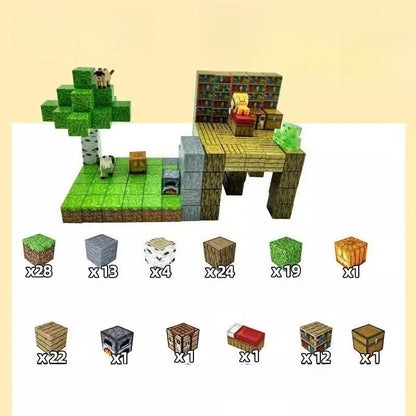 PIXEL CUBE Magnetic- [Jungle Building] 128pcs+4dolls