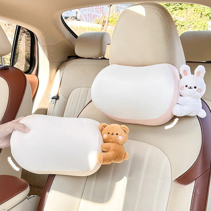 Ice Silk Car Headrest / Waist Set - Cartoon