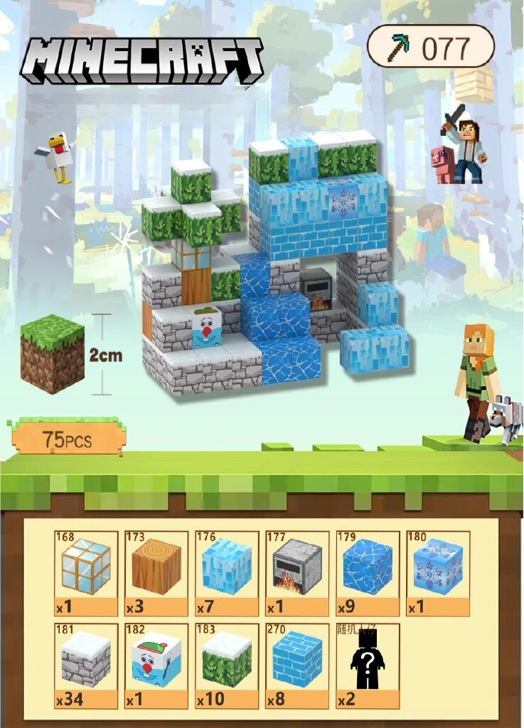 PIXEL CUBE Magnetice- [Snow Cabin] 75pcs + 2 Dolls