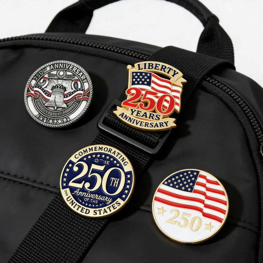 US Flag 250 Travel Enamel Pin for Backpacks  by CAVE
