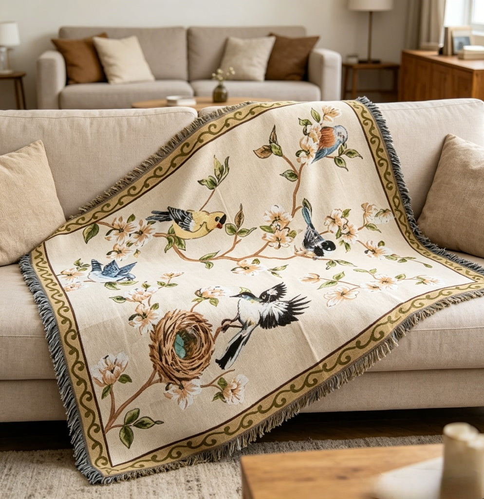 Home Decor Blanket-Birds & Flowers